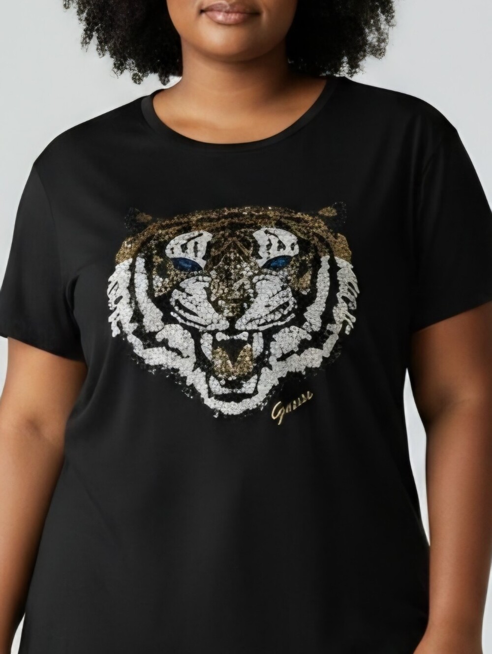 GUESS Black Sequin Tiger Graphic Short-Sleeve Tee